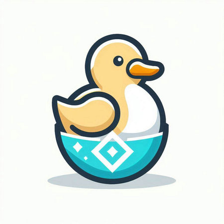 Cute duck in a blue egg isolated on white background. Vector illustration.のイラスト素材