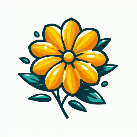 Cute yellow flower with leaves isolated on white background. Vector illustration.のイラスト素材