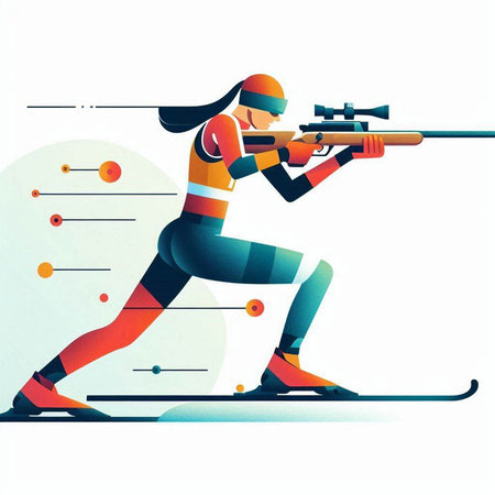 Skiing woman. Vector illustration of sportswoman skiing.のイラスト素材