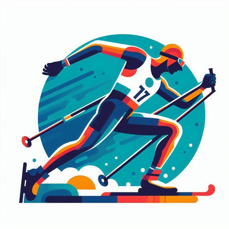 Cross-country skiing vector illustration. Athlete in sportswear and helmet.のイラスト素材