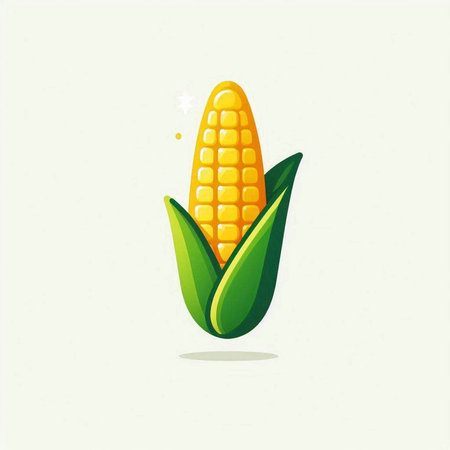 Illustration of a corn cob on a green background. Vector illustrationのイラスト素材