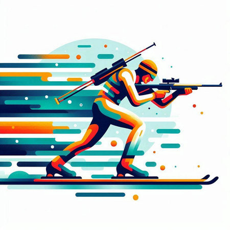 Skiing man with a gun in his hand. Vector illustration.のイラスト素材