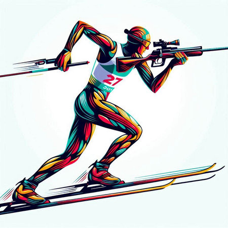 Cross-country skier in action vector illustration. Graphic concept for your designのイラスト素材