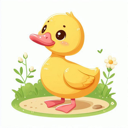 Cute cartoon duckling. Vector illustration isolated on white background.のイラスト素材