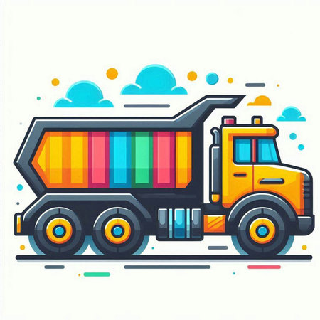 Vector illustration of a dump truck. Colorful flat style design.のイラスト素材