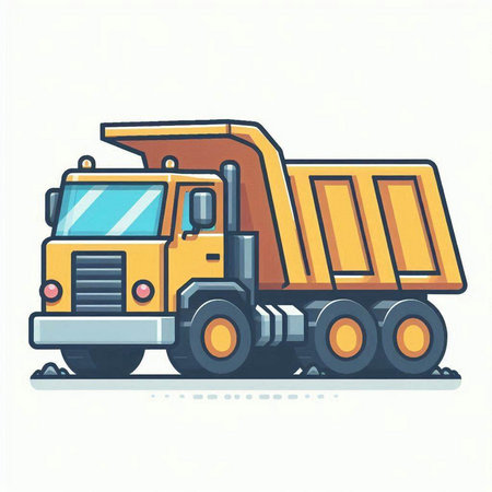 Yellow dump truck isolated on white background. Flat style vector illustration.のイラスト素材