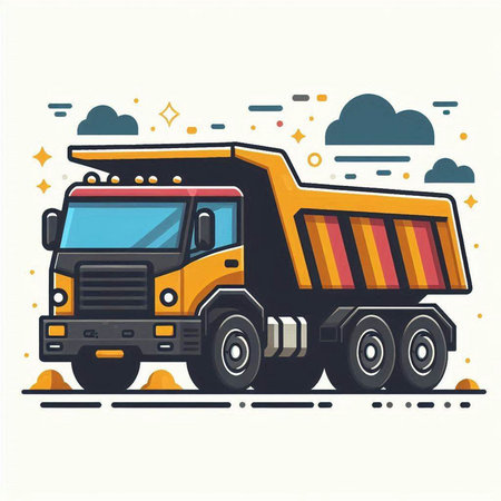 Dump truck. Vector illustration of a dump truck in flat style.のイラスト素材
