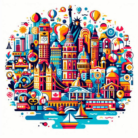 Colorful hand drawn vector illustration of famous european city.のイラスト素材