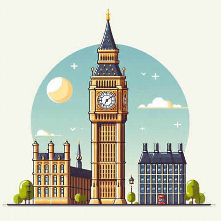 Big Ben, London, United Kingdom. Vector illustration in retro style.のイラスト素材