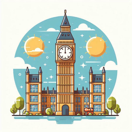 Big Ben, London, United Kingdom. Flat style vector illustration.のイラスト素材