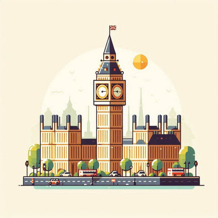 Big Ben, London, United Kingdom. Vector illustration in flat styleのイラスト素材