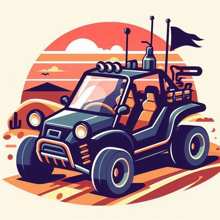 Off-road vehicle on the road. Vector illustration in retro style.のイラスト素材