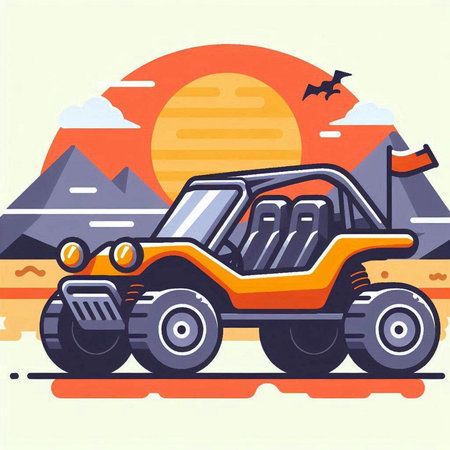 Off-road vehicle in the desert. Flat style vector illustration.のイラスト素材