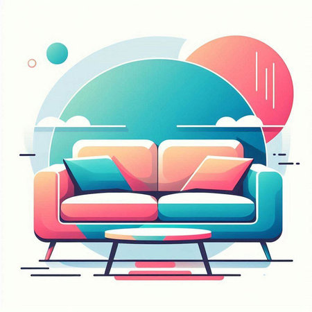Sofa with pillows on the background of the sky. Vector illustrationのイラスト素材