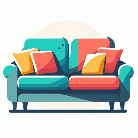 Sofa with cushions in flat style. Vector illustration.のイラスト素材