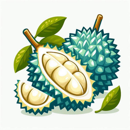 Fresh durian fruit isolated on white background. Vector illustration in cartoon style.のイラスト素材
