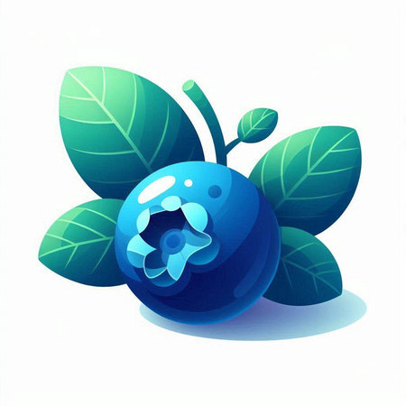 Blueberry with green leaves on a white background. Vector illustration.のイラスト素材