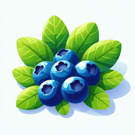 Blueberry with green leaves on a white background. Vector illustration.のイラスト素材