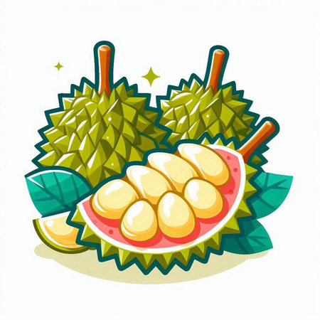 Durian fruit icon isolated on white background. Durian vector illustration.のイラスト素材
