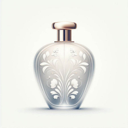 Perfume bottle with floral ornament on white background. Vector illustration.のイラスト素材