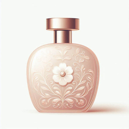 Perfume bottle with floral design on white background. 3D illustration.のイラスト素材