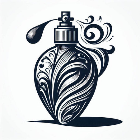 Perfume bottle with floral ornament. Hand drawn vector illustration.のイラスト素材