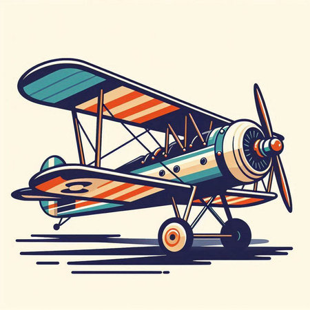 Vintage biplane vector illustration in retro style isolated on white backgroundのイラスト素材