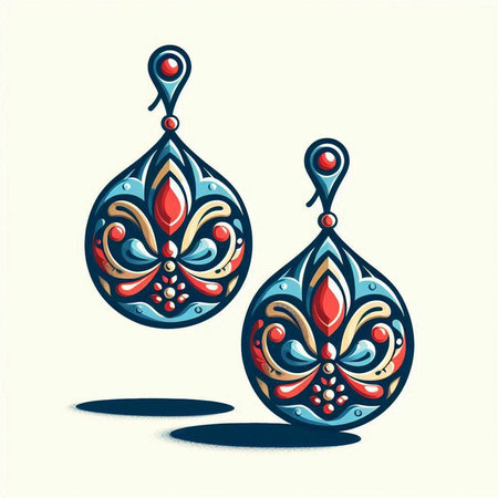 Hand drawn vector illustration of earrings in blue and red colors.のイラスト素材
