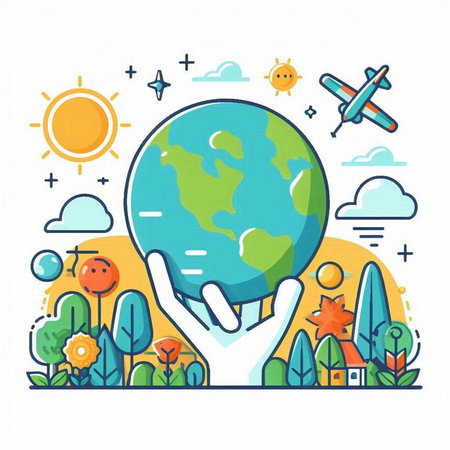 Vector illustration of Earth day. Flat line design concept for web banner, website page, mobile app.のイラスト素材
