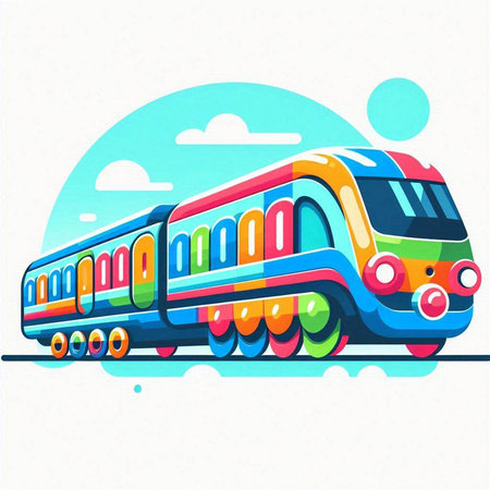 Colorful train on the background of the sky. Vector illustration.のイラスト素材