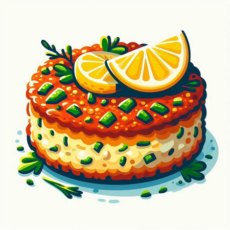 Illustration of a tasty cake with lemon on a white background.のイラスト素材