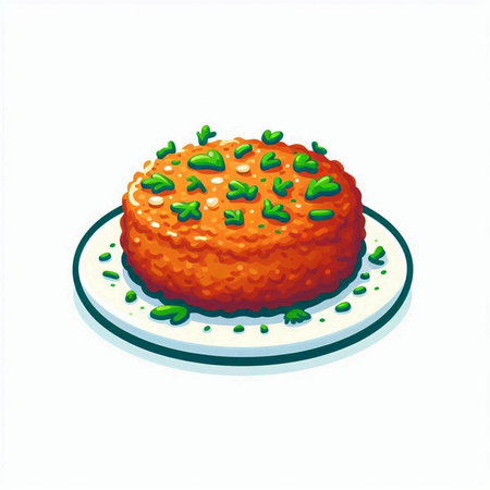 Illustration of a fish cake on a plate with parsley.のイラスト素材