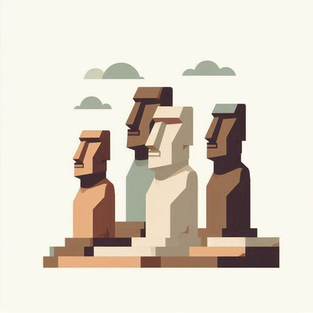 Ancient statues of the gods of Easter Island. Vector illustration in retro style.のイラスト素材
