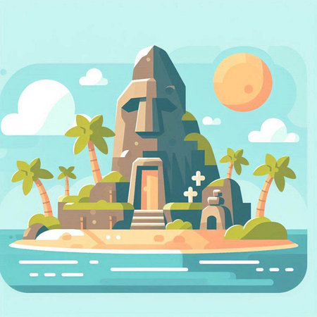 Ancient temple on the seashore. Vector illustration in flat styleのイラスト素材
