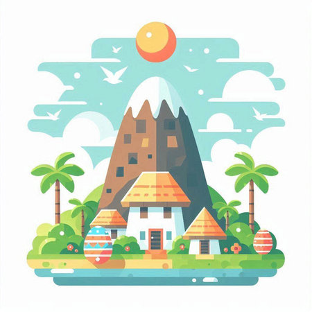 Tropical Landscape. Vector Illustration in Flat Design Styleのイラスト素材