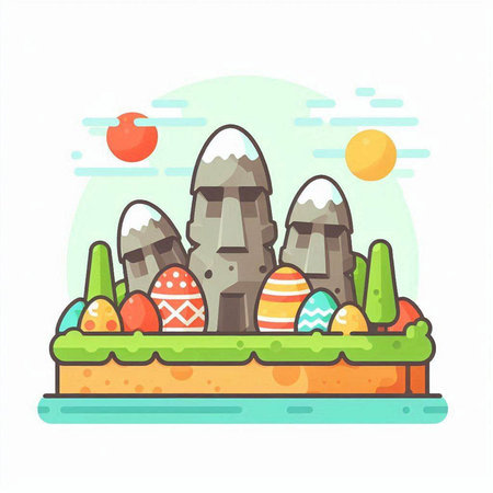 Easter eggs in the meadow. Vector illustration in flat styleのイラスト素材