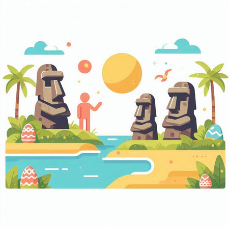 Ancient statues on the island of the Seychelles. Vector illustrationのイラスト素材