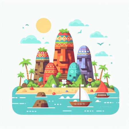 Landscape of the island. Colorful vector illustration in flat styleのイラスト素材