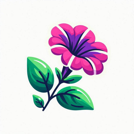 Pink flower with green leaves isolated on white background. Vector illustration.のイラスト素材