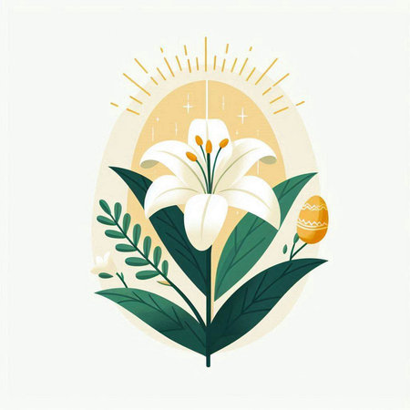 Easter greeting card with lily and egg. Vector illustration.のイラスト素材