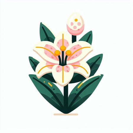 Easter greeting card with lily flower and egg. Vector illustration.のイラスト素材