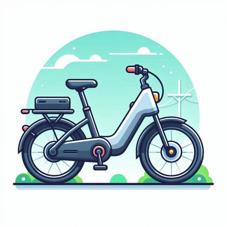Vector illustration of a classic scooter on the background of the sky.のイラスト素材