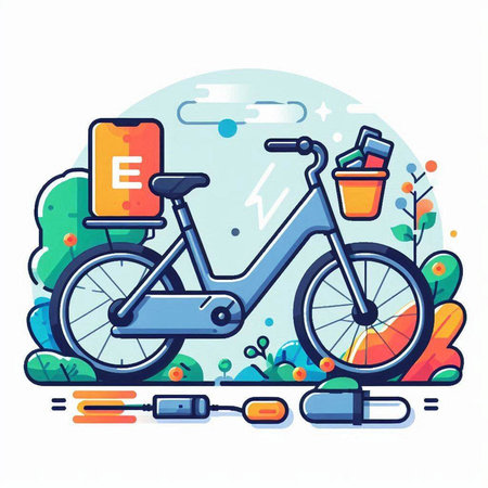 Bike with a basket of food in the park. Vector illustrationのイラスト素材
