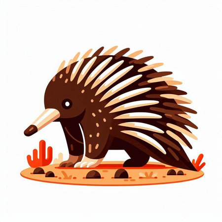 Cute echidna. Vector illustration isolated on white background.のイラスト素材