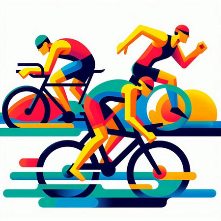 Cyclists racing in the race. Colorful vector illustration.のイラスト素材