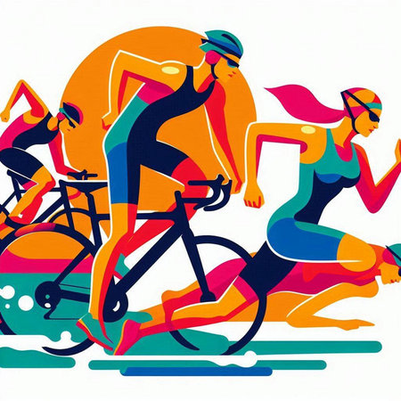Cyclists in action. Vector illustration. Colorful background.のイラスト素材