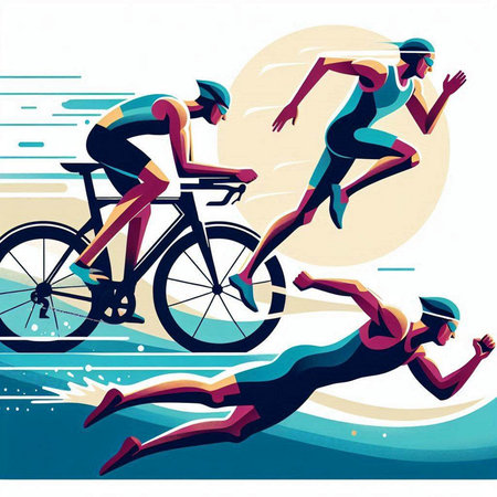 Cyclists in motion. Vector illustration of a triathlon competitionのイラスト素材