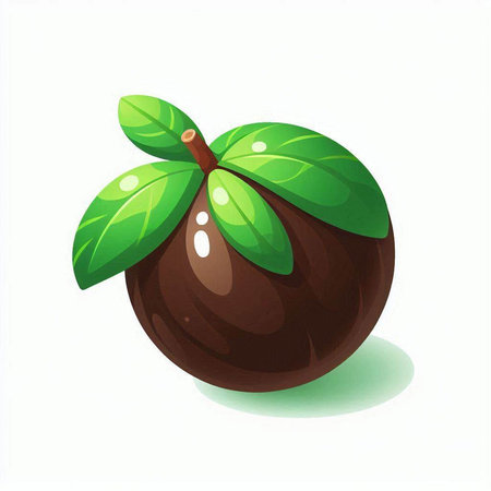 Illustration of a whole plum with green leaves on a white backgroundのイラスト素材