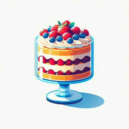 Cake with berries in a glass vase. Vector illustration.のイラスト素材
