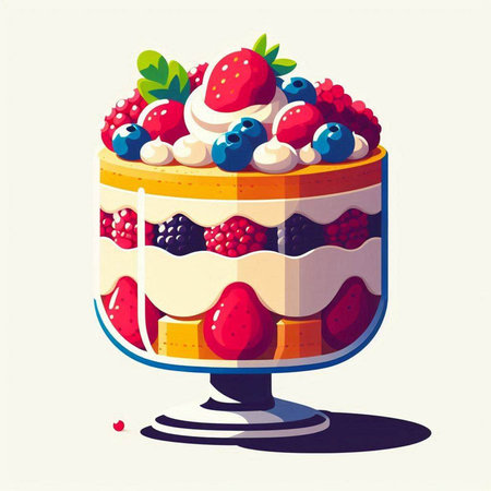 Vector illustration of a cake with berries in a glass vase.のイラスト素材